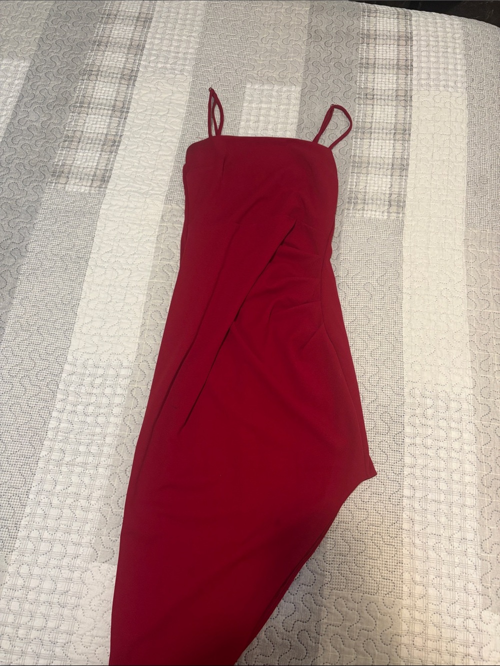 Red Asymmetrical Spaghetti-Strap Dress